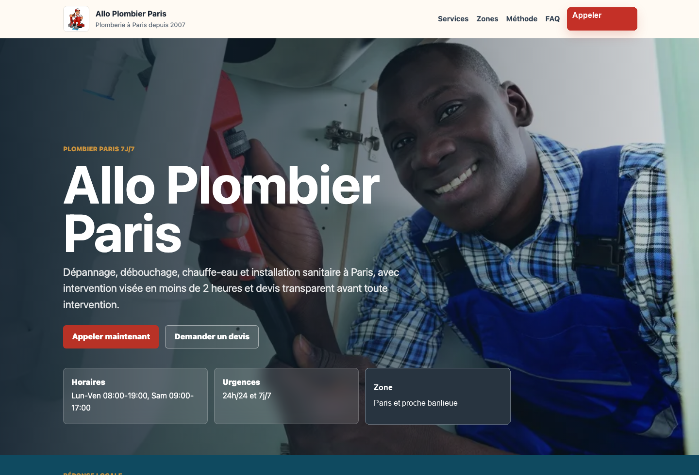 Aperçu du site Allo Plombier Paris